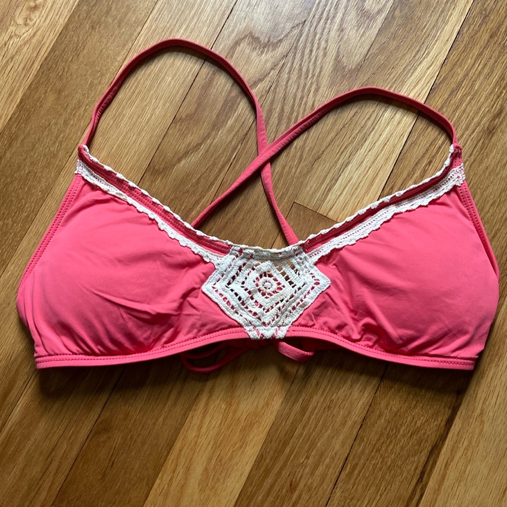 Lucky brand pink bikini top with crochet detail